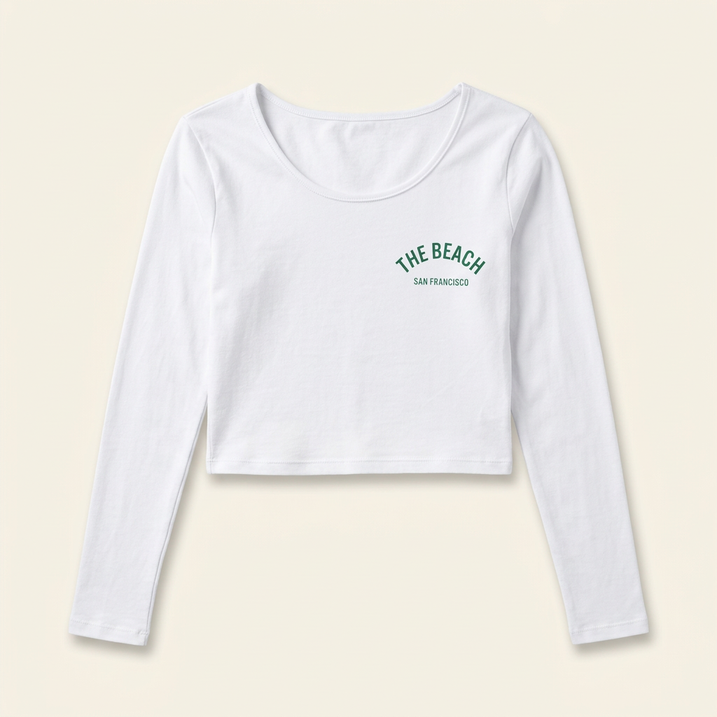 The Beach Women's Long-Sleeve Crop Top - White / Green