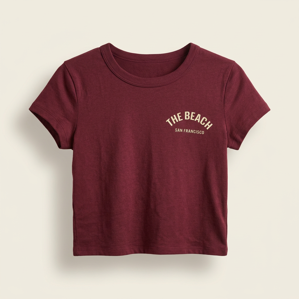 The Beach Women's Cropped Tee - Burgundy / Cream