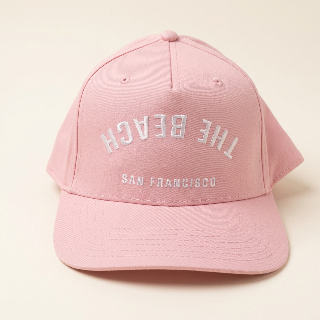 The Beach SF pink Flip hat on an off-white background